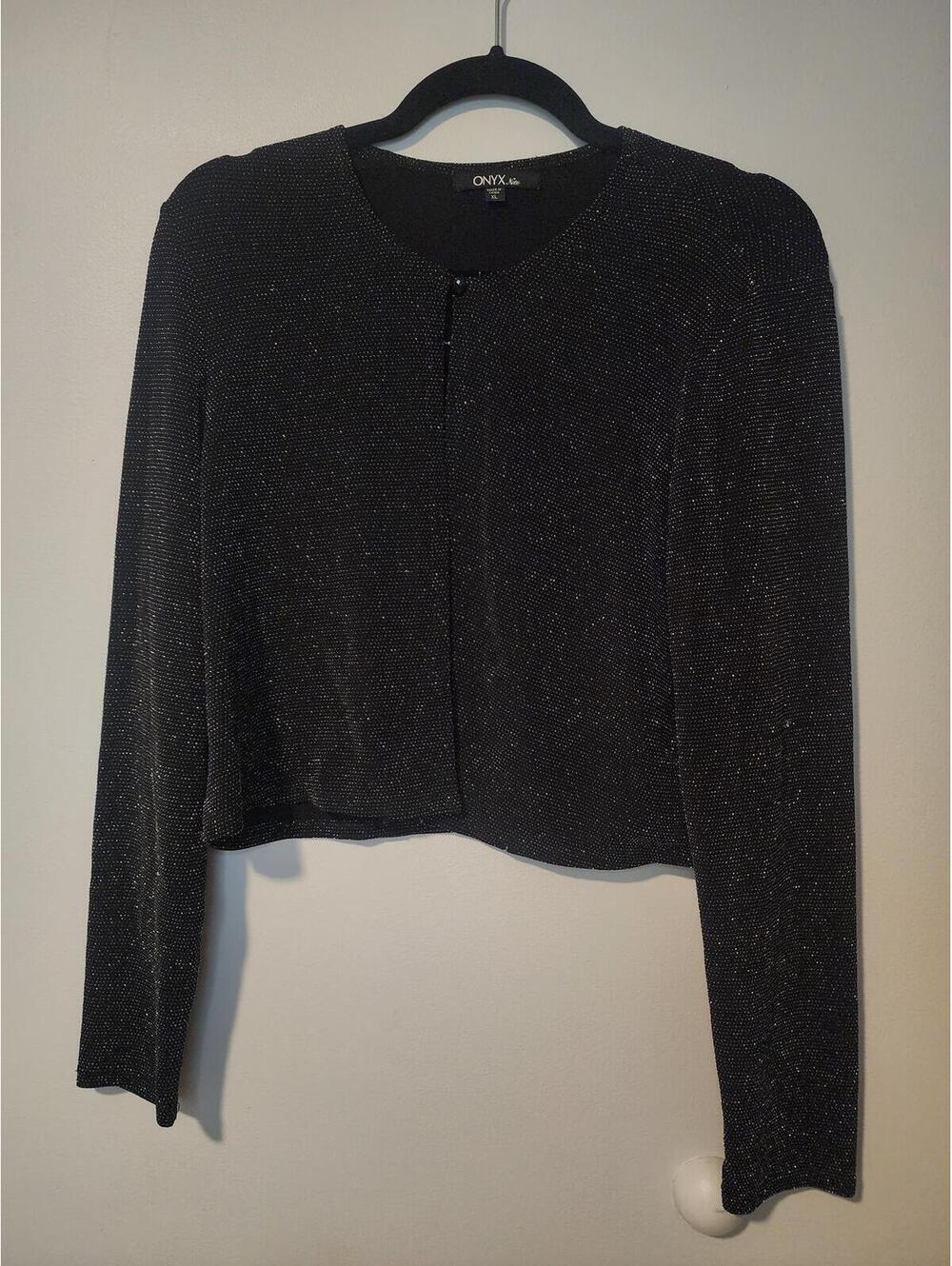 Vintage/Y2K ONYX Nite Black Sparkly Button Front Cardigan Jacket Size XL